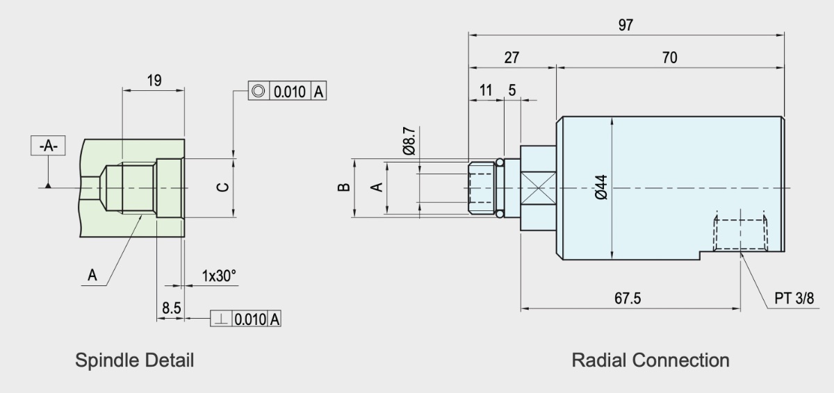 SRJ01-101-02 Technical Drawing Integrated type Rotary Union-Rotary Joint for CNC Lathe chucks in-the-shaft mounted design