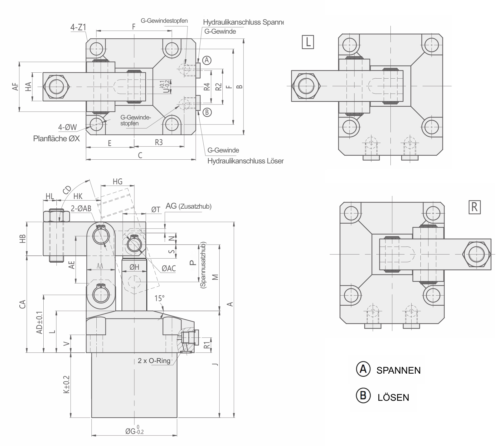 HLKP Hydraulischer Hebelspanner Technische Zeichnung