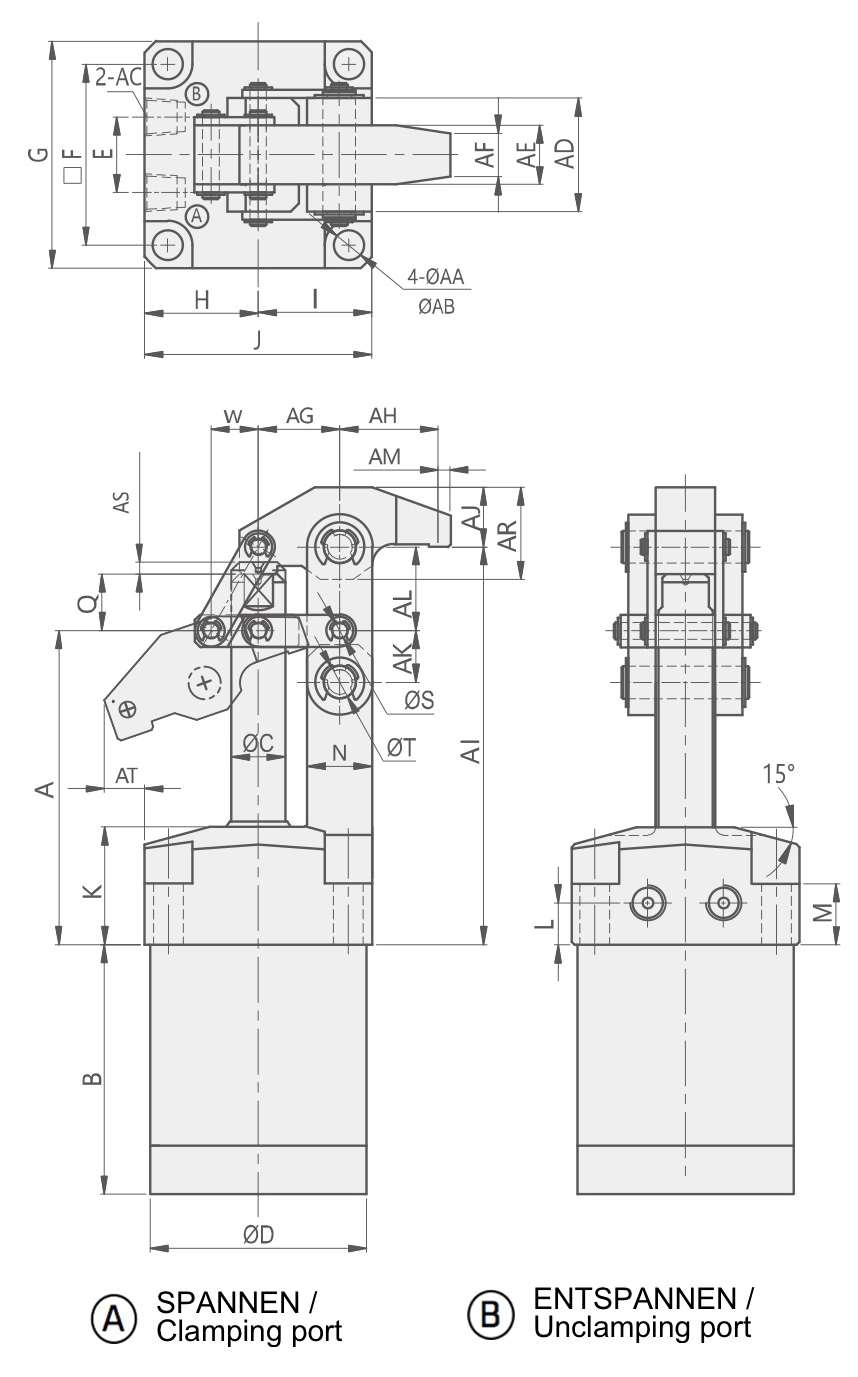 HLS Tecnical Drawing Line Type Hydraulic Link Clamp