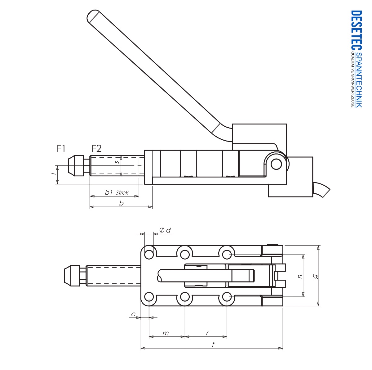 M66C Technical Drawing Heavy duty push-pull type toggle clamp with reversible lever