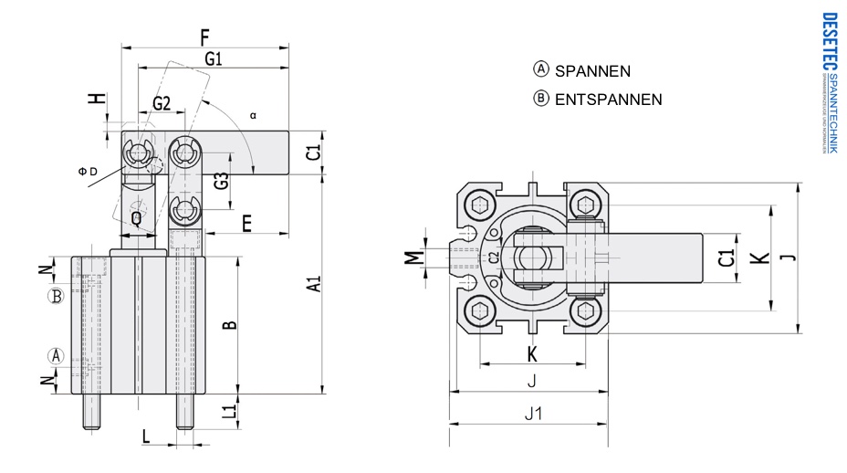PLP Technische Zeichnung Pneumatischer Hebelspanner