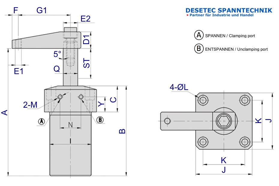 PSF-Series Pneumatic Swing Clamp (Top Flange type) Drawing