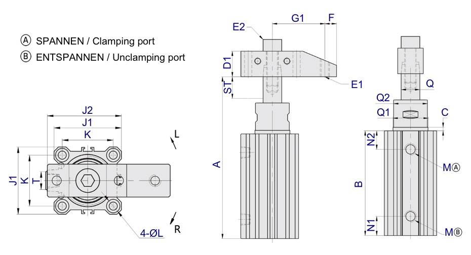 PSP Technical Drawing Pneumatic Swing Clamp