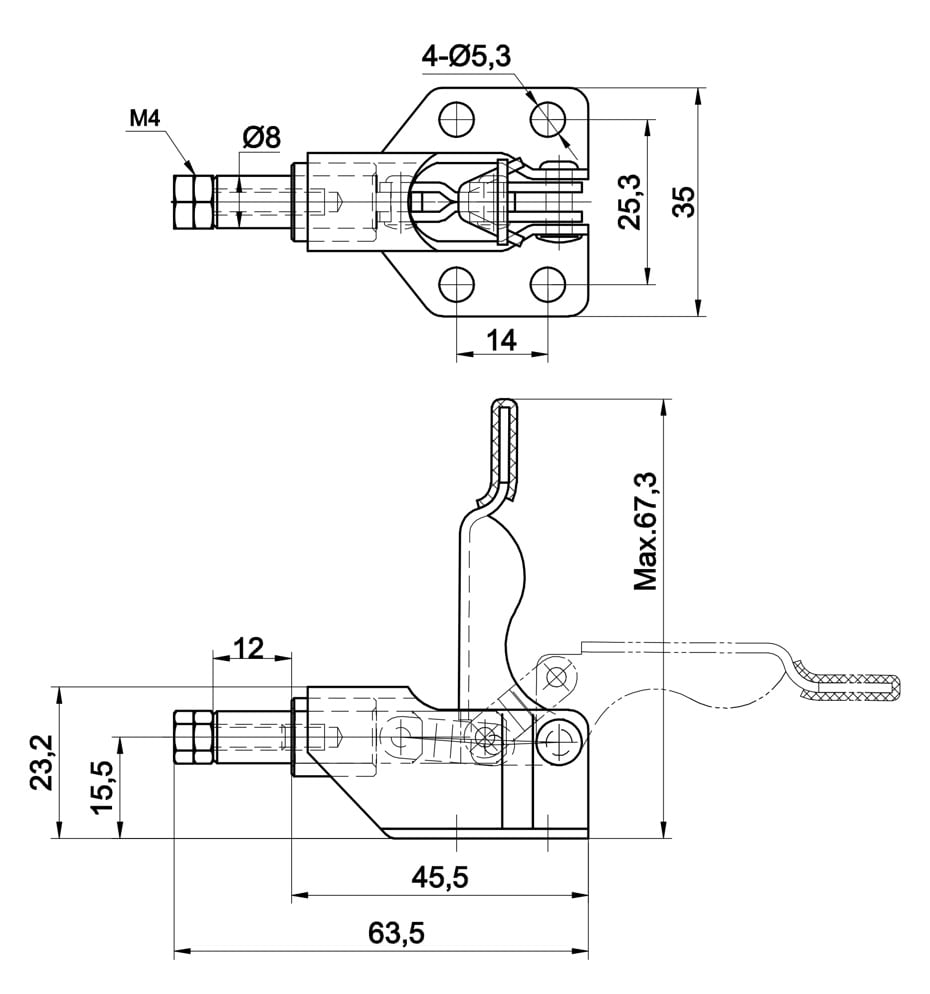 DST-36006 Datenblatt Mini-Schubstangenspanner waagrechte Konsole 500N