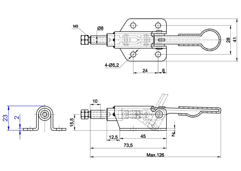 DST-36070 Datenblatt Mini Schubstangenspanner waagrechte Konsole 500N