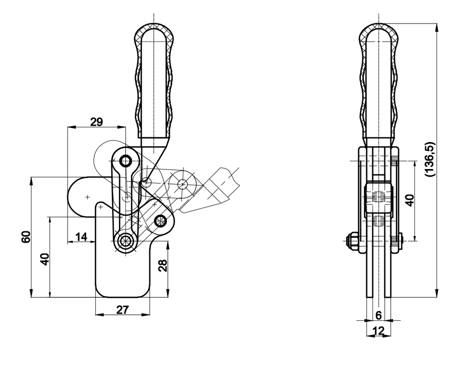 CH-70300T Technische Zeichnung Schnellspanner vertikal schwere schweissbare Ausführung mit senkrechtem Fuss 3000N
