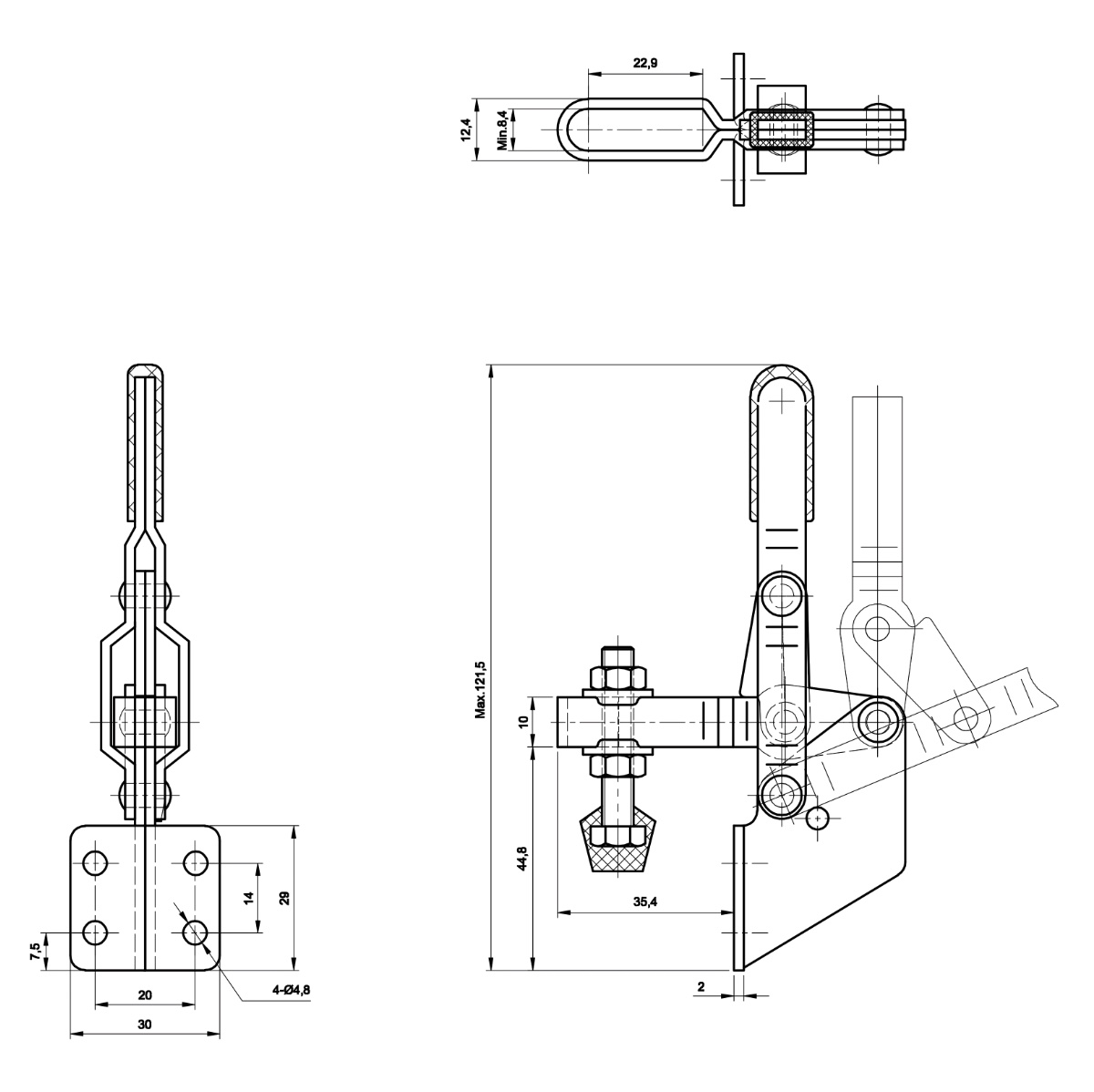 DST-101-B Datenblatt Senkrechtspanner Vertikalspanner mit Winkelfuss 1000N