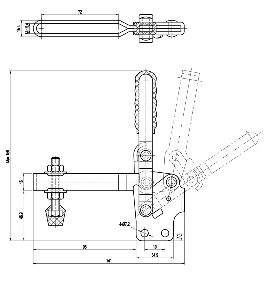 DST-12137 Datasheet DST-12137 Vertical acting toggle clamp with vertical mounting base 2270N