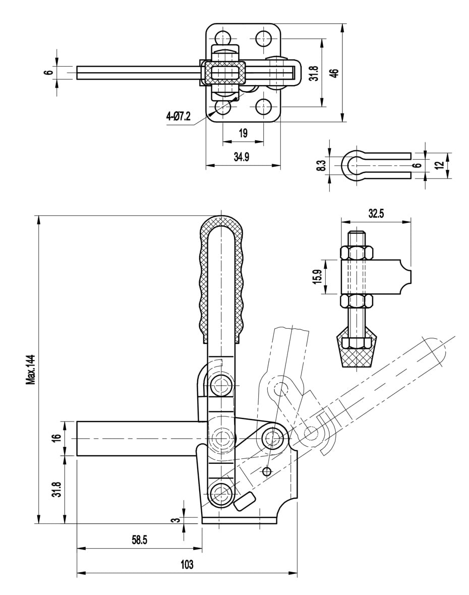 DST-12140 Datasheet DST-12140 Vertical acting toggle clamp with horizontal mounting base 2270N