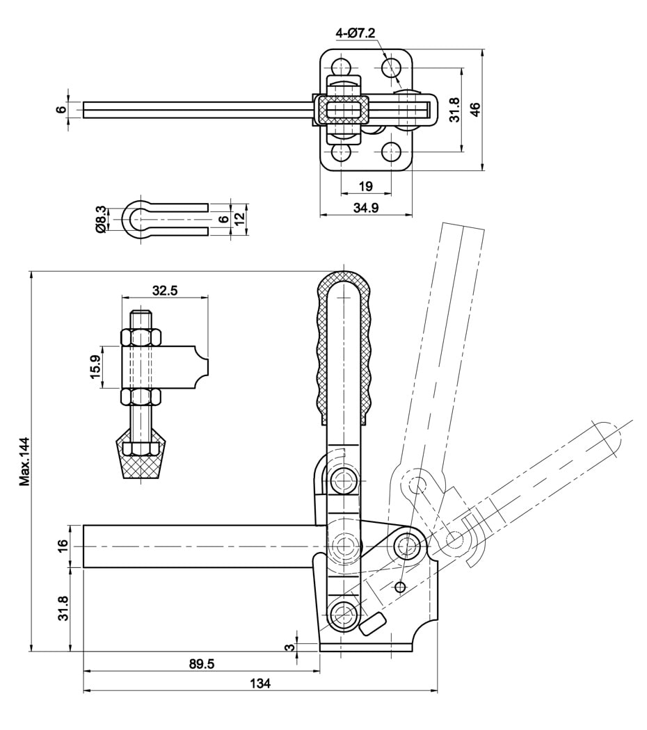 DST-12142 Datasheet Vertical acting toggle clamp with horizontal mounting base 2270N
