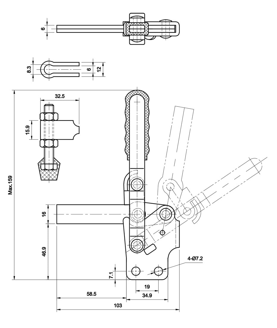 DST-12145 Datasheet Vertical acting toggle clamp with horizontal mounting base 2270N