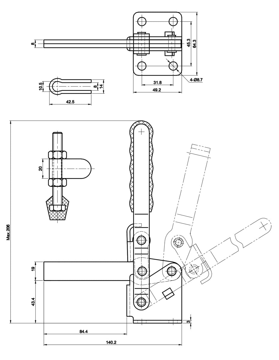 DST-12275 Datasheet Vertical acting toggle clamp with horizontal mounting base 3400N