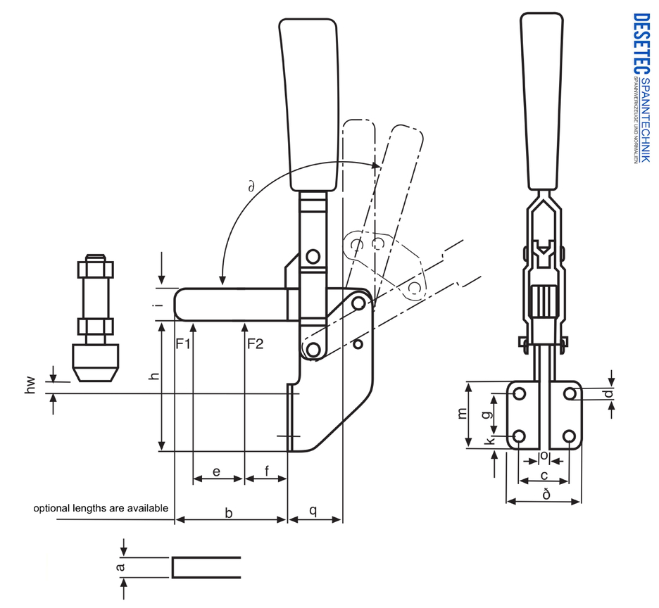 M12L Vertical toggle clamp with angle base and solid clamping arm drawing and datasheet