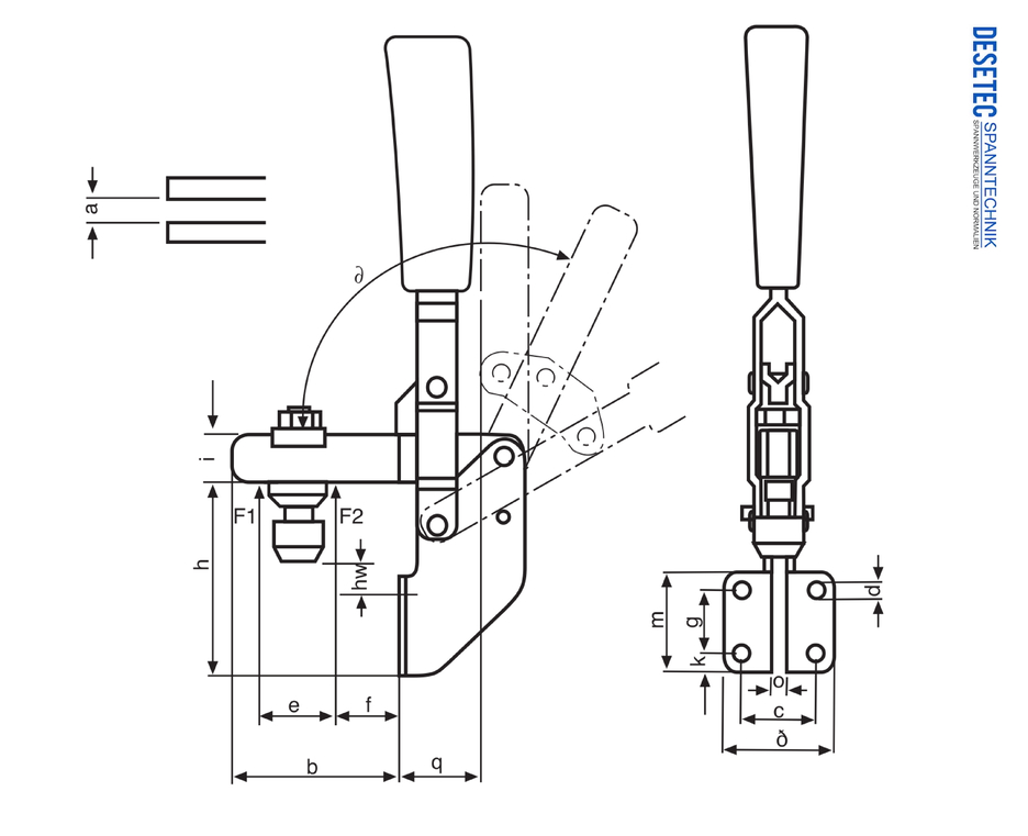 M12 Vertical toggle clamp with anglel base and open clamping arm Drawing and Datasheet 