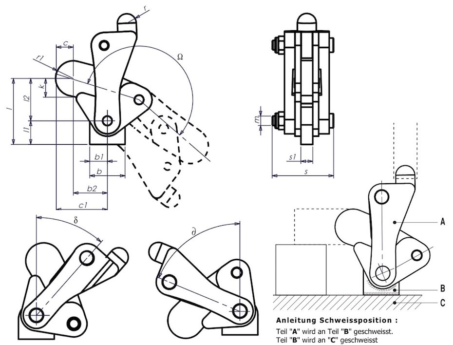 M30 Technical drawing Datasheet Modular clamp with swivelling foot