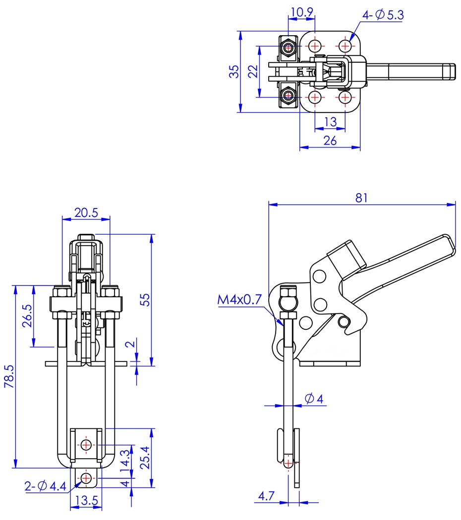 DST-40324-R Technische Zeichnung Verschlussspanner vertikal mit Verriegelung2250N
