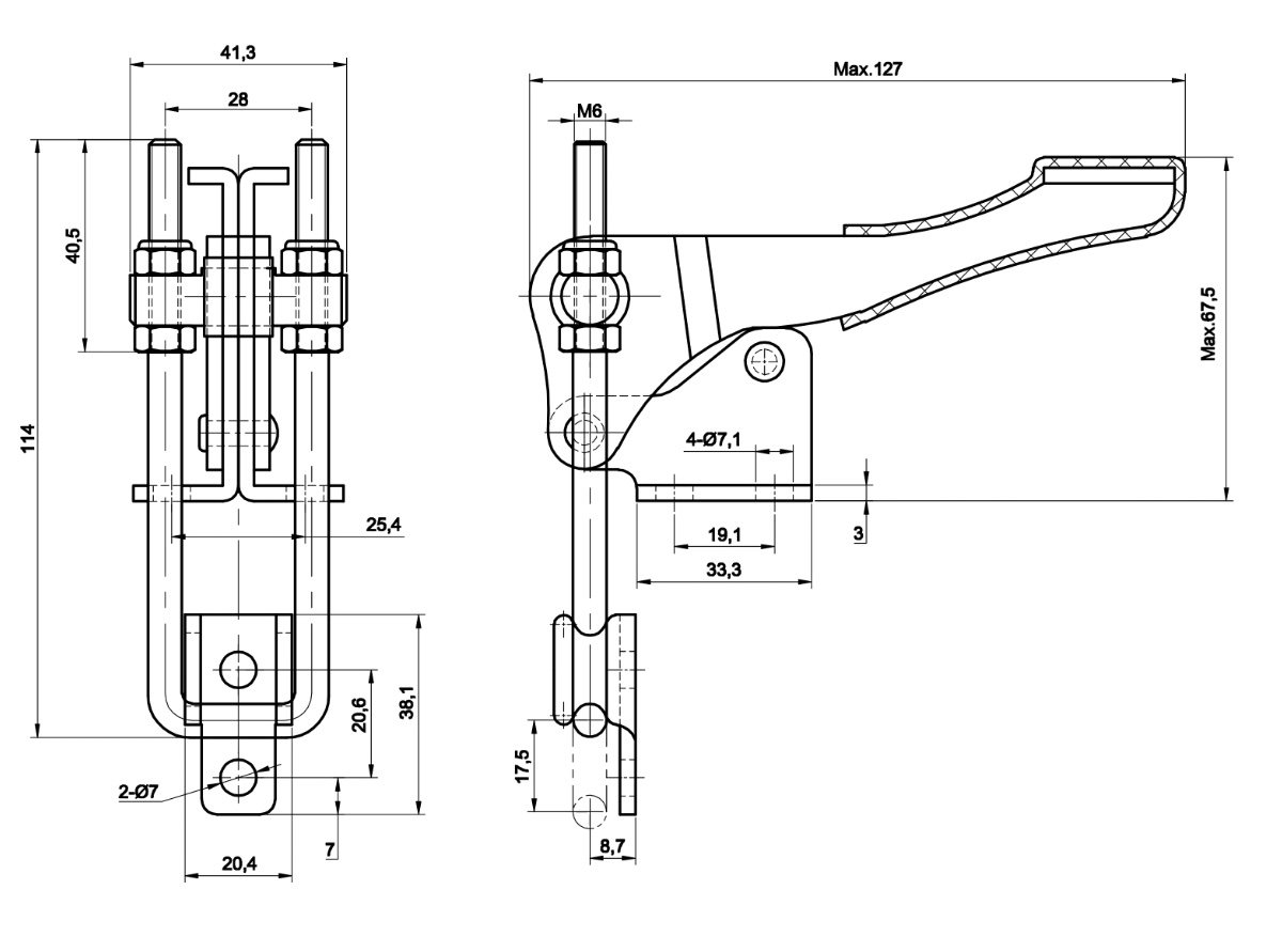 DST-40334 Datasheet Latch type toggle clamp with vertical U-hook 4500N