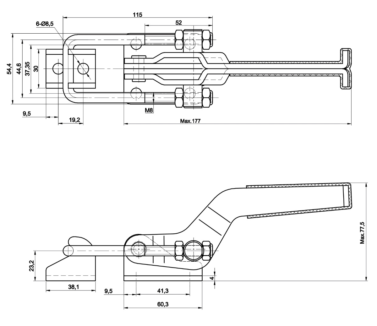 DST-40341 Datasheet Latch type toggle clamp with horizontal U-hook 9000N