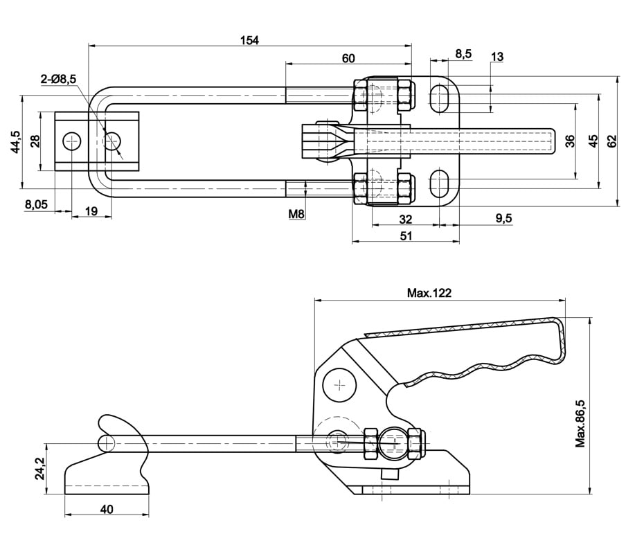 DST-40870 Datasheet Latch type toggle clamp with U-hook 7000N