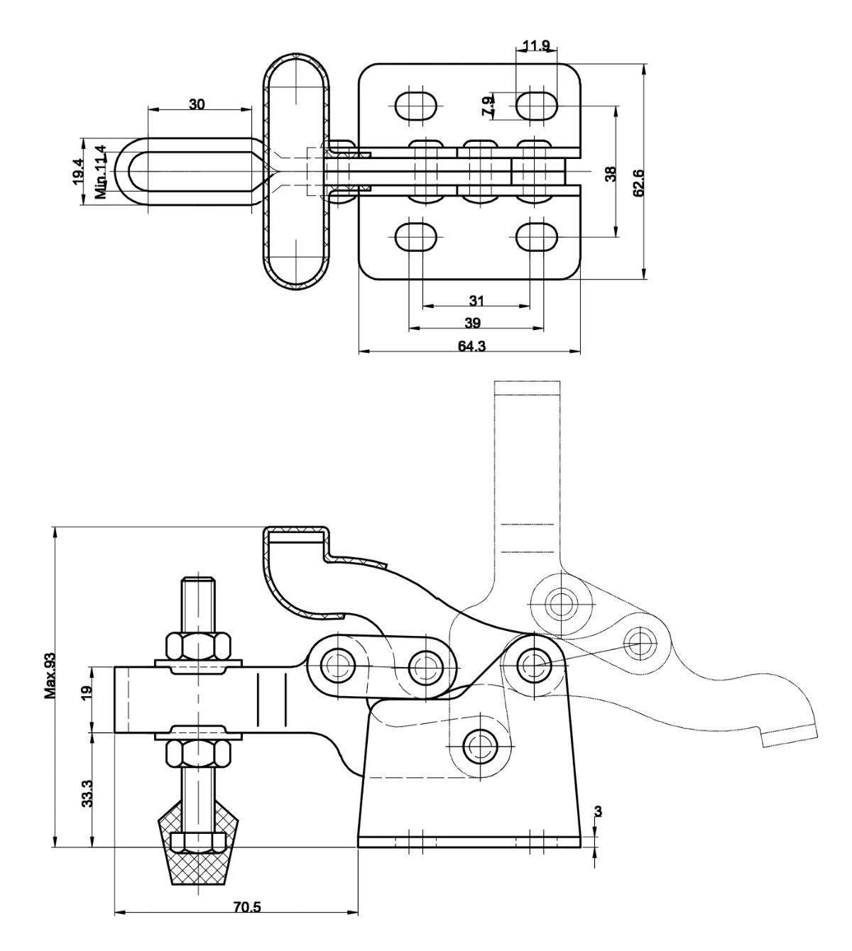 DST-13008 Datasheet Compact-Low Profile toggle clamp with angle base 3200N