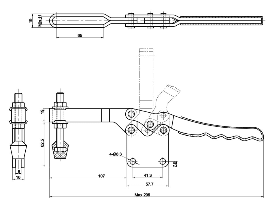 DST-20236 Datasheet Horizontal acting toggle clamp with angle mounting base 3300N