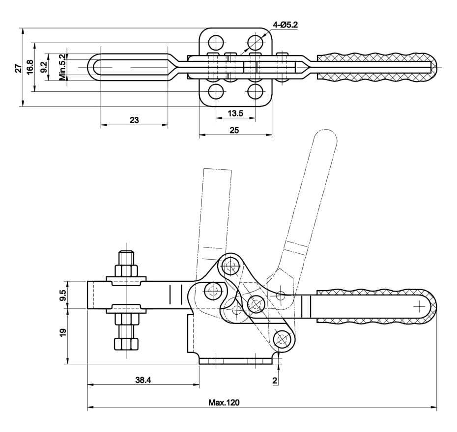 DST-20752-B Datasheet Horizontal acting toggle clamp with horizontal mounting base 750N