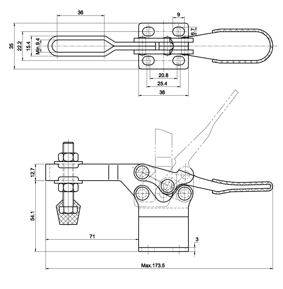 DST-225-DHBSS Datasheet Horizontal acting toggle clamp with high base 2270N-STAINLESS STEEL