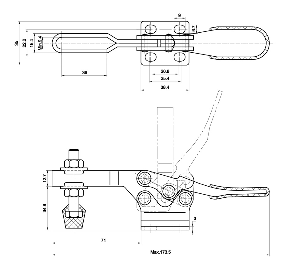DST-225-DSS Datasheet Horizontal acting toggle clamp with horizontal mounting base STAINLESS STEEL 2270N
