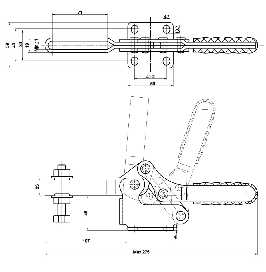 DST-23502-B Datasheet Horizontal acting toggle clamp with horizontal mounting base 3500N