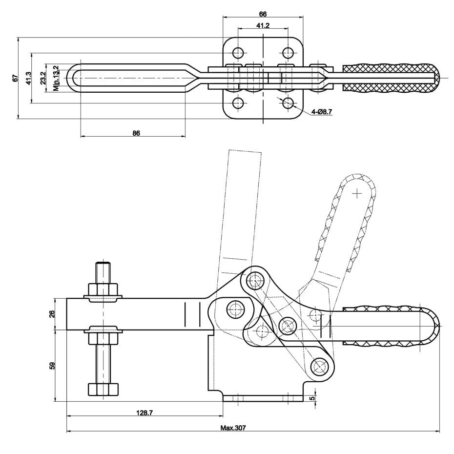 DST-24502-B Datasheet Horizontal acting toggle clamp with horizontal mounting base 4500N